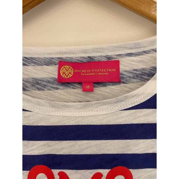 MACBETH COLLECTION by Margaret Josephs Hello Sailor Blue Striped Crewneck Tee M - Picture 2 of 5